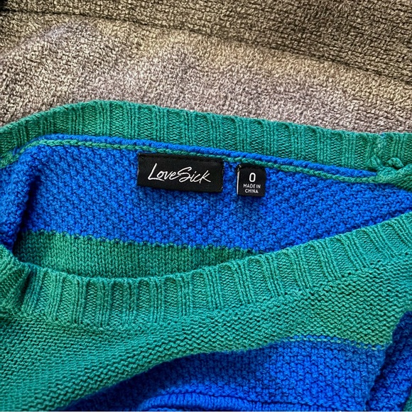 Torrid Lovesick Blue and Green Striped Skull Sweater Size 0 - Picture 6 of 6
